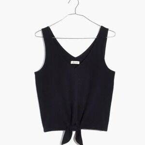 MADEWELL‎ | Woman's Black Textured Ribbed Front Tie V Neck Tank Top, Size S